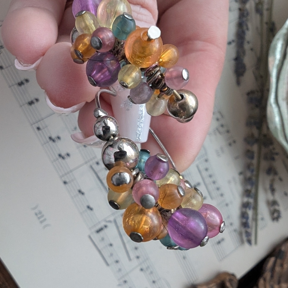 Vintage Colorful Beaded Hoop Earrings - Picture 7 of 7